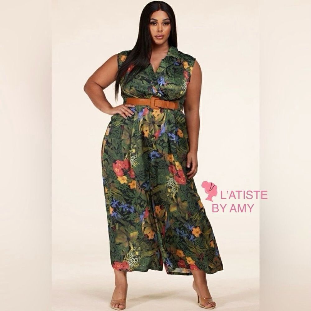 New L’atise by Amy Plus Size Tropical Jumpsuit 4X